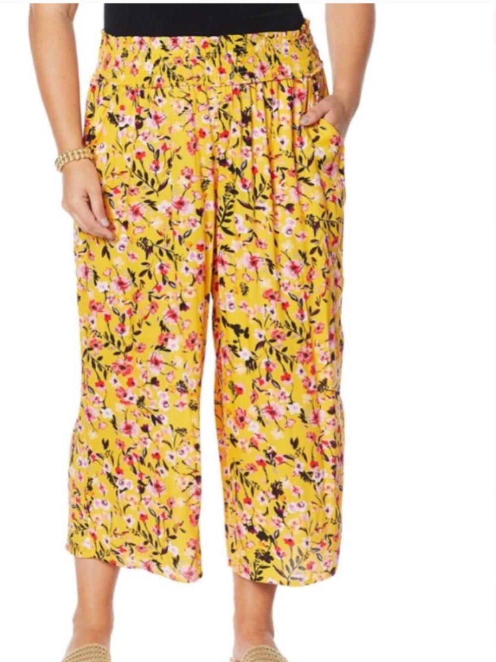 New Jessica Simpson Senna Goldenrod Wide Leg Cropped Floral Beach Pant Large